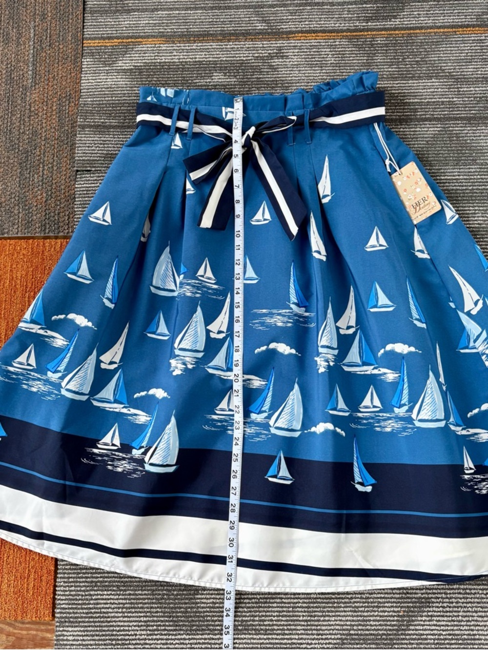 NWT Her Destiny Nautical Sailboat Print Midi Skirt in Blue XL - Picture 2 of 8